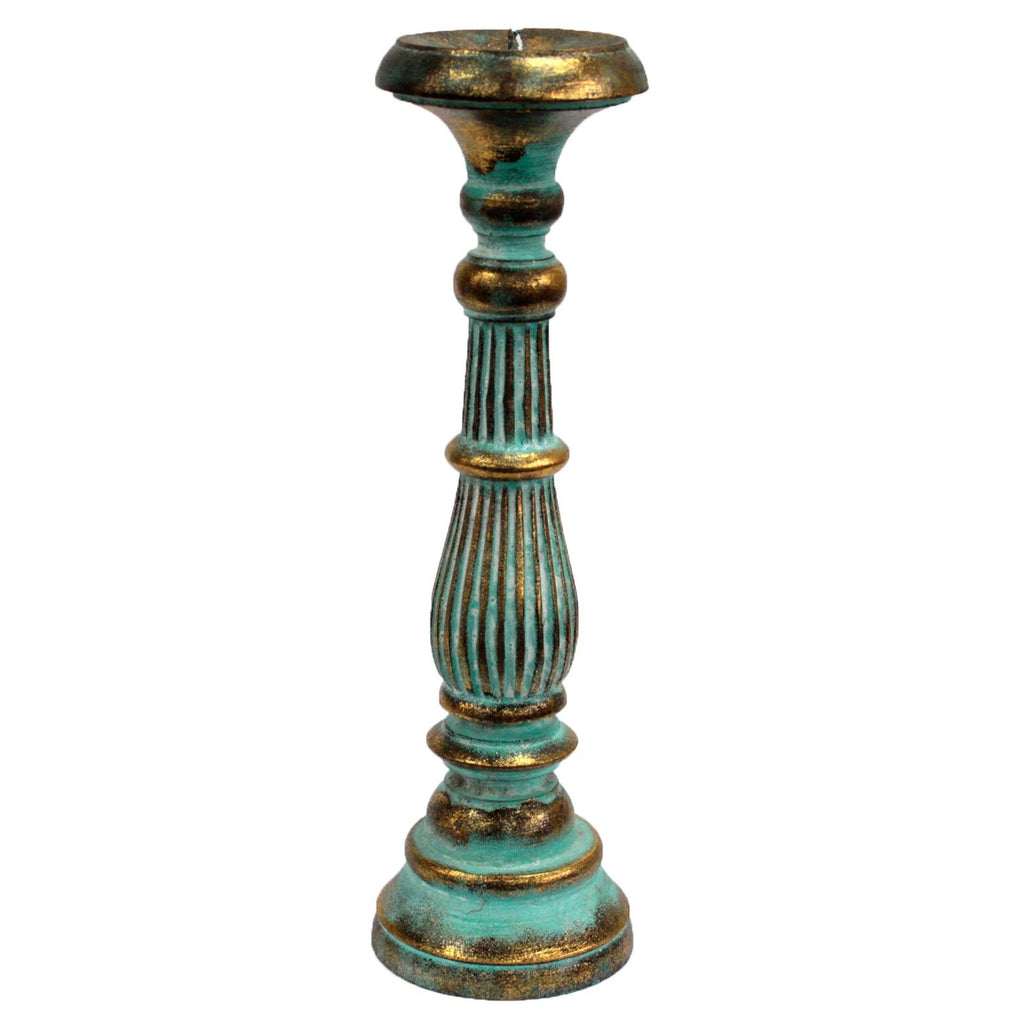 Grand bougeoir vintage en bois blanc et or, représentant un bougeoir vintage en bois turquoise et or parfait pour la décoration ésotérique.