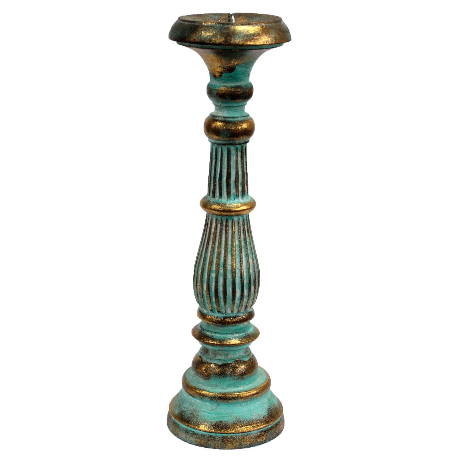 Grand bougeoir vintage en bois blanc et or, représentant un bougeoir vintage en bois turquoise et or parfait pour la décoration ésotérique.