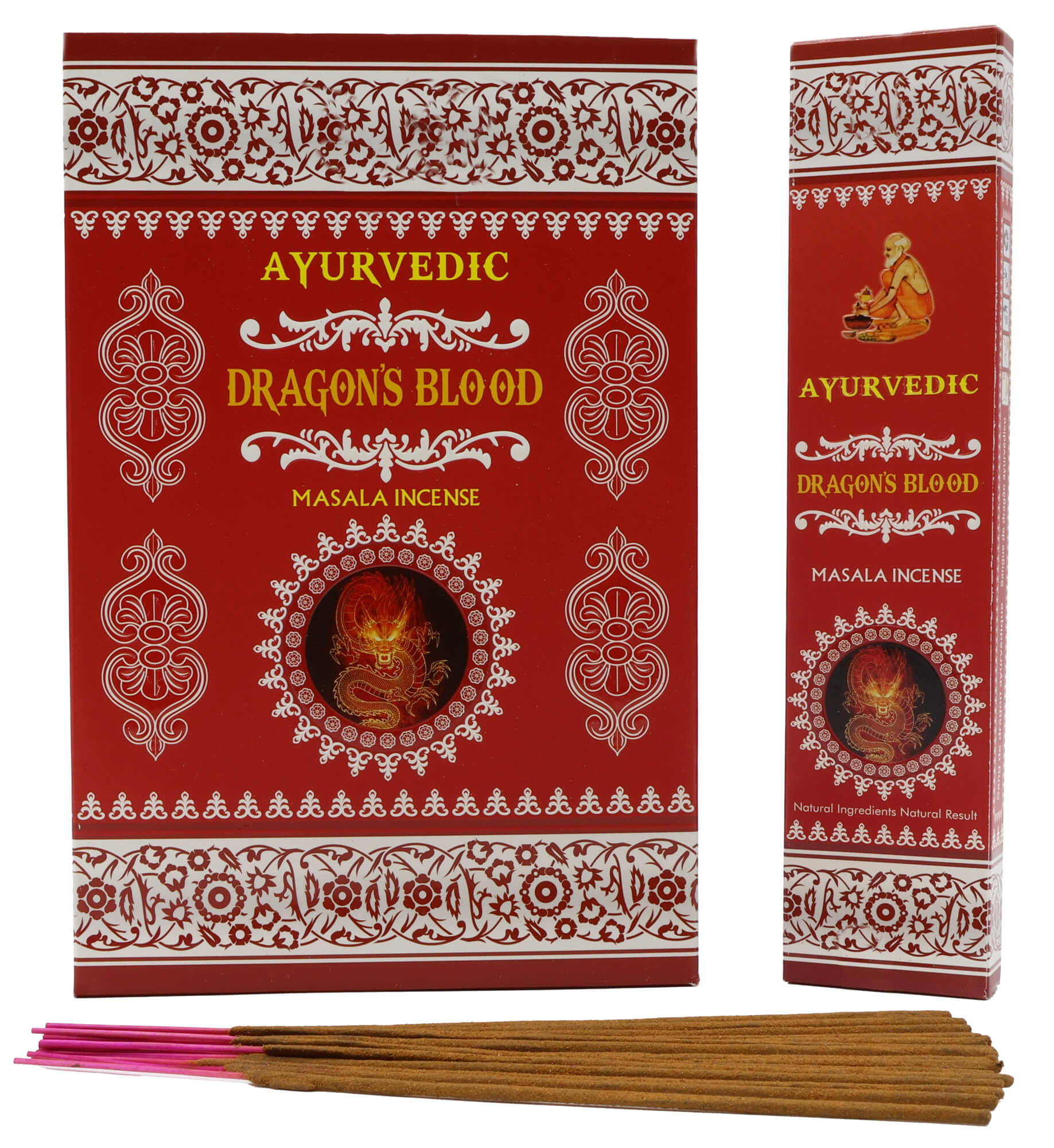 Encens Ayurvedic Sang de Dragon, proposé en boîte de 12 paquets de 15 g. Un encens provenant d’Inde.