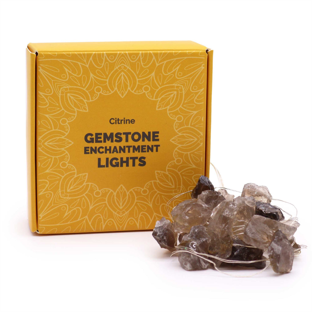 Guirlande lumineuse en citrine avec boîte, parfaite pour une décoration chaleureuse, minérale et apaisante.