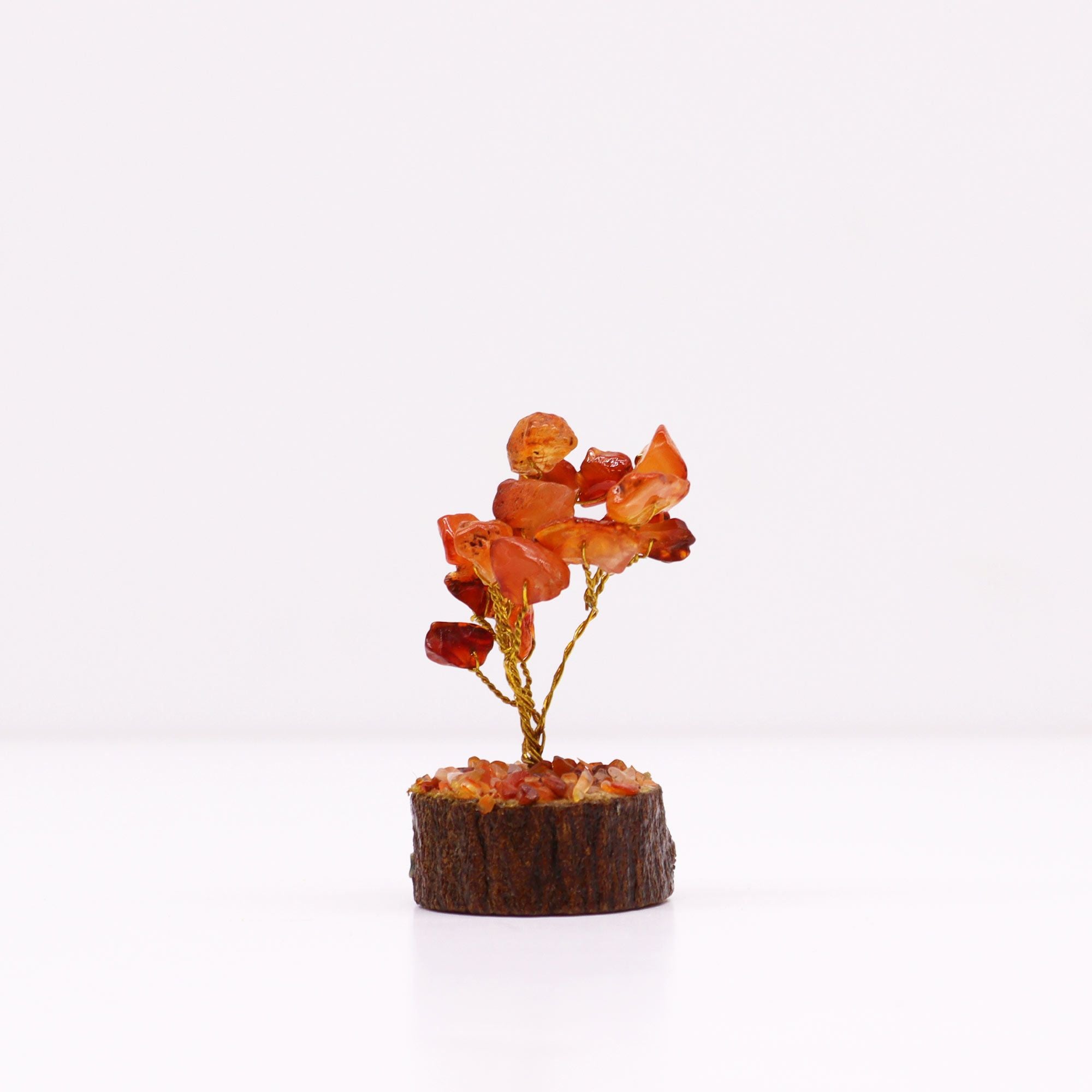 Apportez une touche minérale et lumineuse à votre intérieur avec ce mini arbre en cornaline sur socle en bois. Orné de 15 pierres de cornaline, il séduit par son petit format, son style artisanal et son esthétique spirituelle.