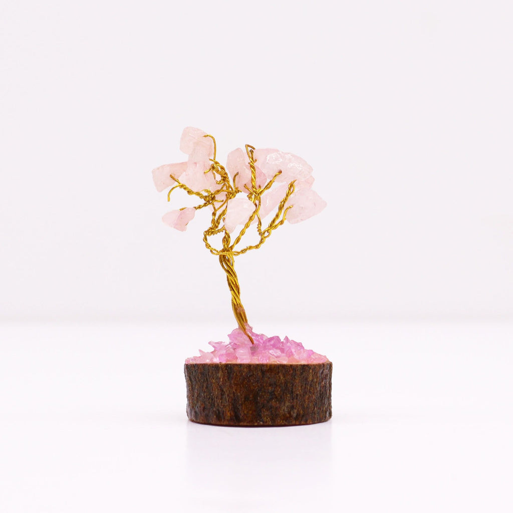Apportez une touche minérale et poétique à votre intérieur avec ce mini arbre en quartz rose sur socle en bois. Orné de 15 pierres de quartz rose, il séduit par son petit format, son style artisanal et son esthétique spirituelle.