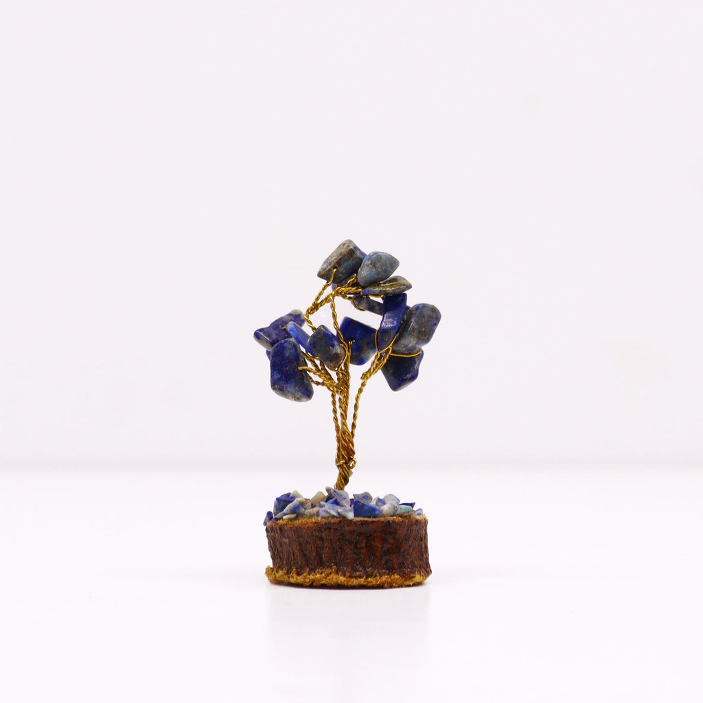 Apportez une touche minérale et spirituelle à votre intérieur avec ce mini arbre en sodalite sur socle en bois. Orné de 15 pierres de sodalite, il séduit par son petit format, son style artisanal et son esthétique symbolique.