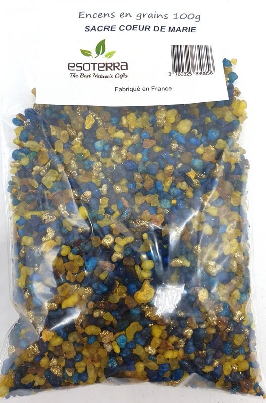 Résine naturelle Sacré Cœur de Marie ESOTERRA, concassée, emballée en lot de 100 g. Une résine à brûler provenant de France.