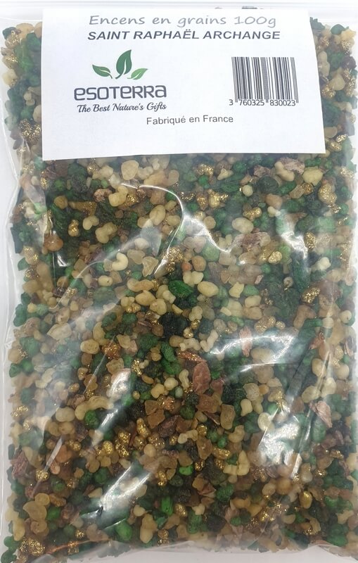 Résine naturelle Saint Raphaël Archange ESOTERRA, concassée et emballée en lot de 100 g. Une résine à brûler provenant de France.