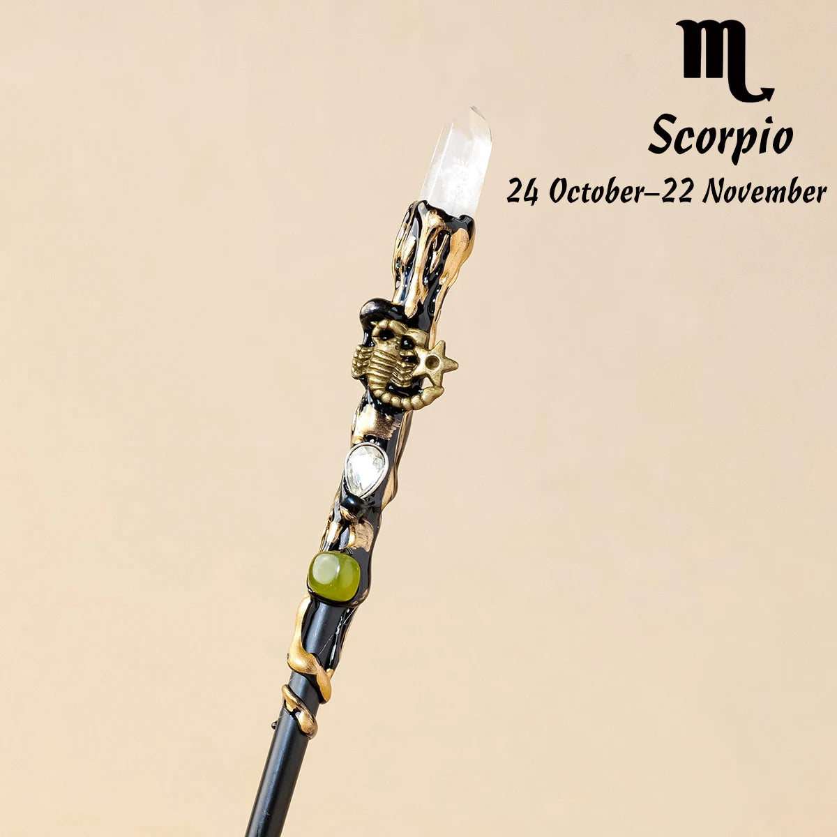 Bâton magique en cristal clair du zodiaque pour le Scorpion, représentant les dates du 24 octobre au 22 novembre, vendue par Aemilia Mystica, 1PC Natural Zodiac Clear Quartz Crystal Point Magic Wand.