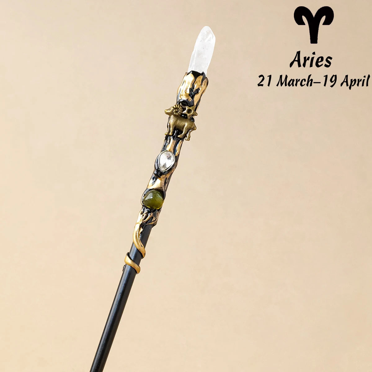 Bâton magique en cristal clair du zodiaque pour le Bélier, valable du 21 mars au 19 avril, vendu par Aemilia Mystica, 1PC Natural Zodiac Clear Quartz Crystal Point Magic Wand.