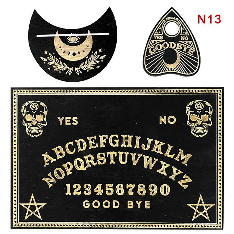 Planche Ouija en Bois de 30 cm avec Motifs Mystiques, captivante et parfaite pour les séances de spiritisme. Utilisée dans les rituels modernes, cette planche est un accessoire essentiel pour toute pratique ésotérique.