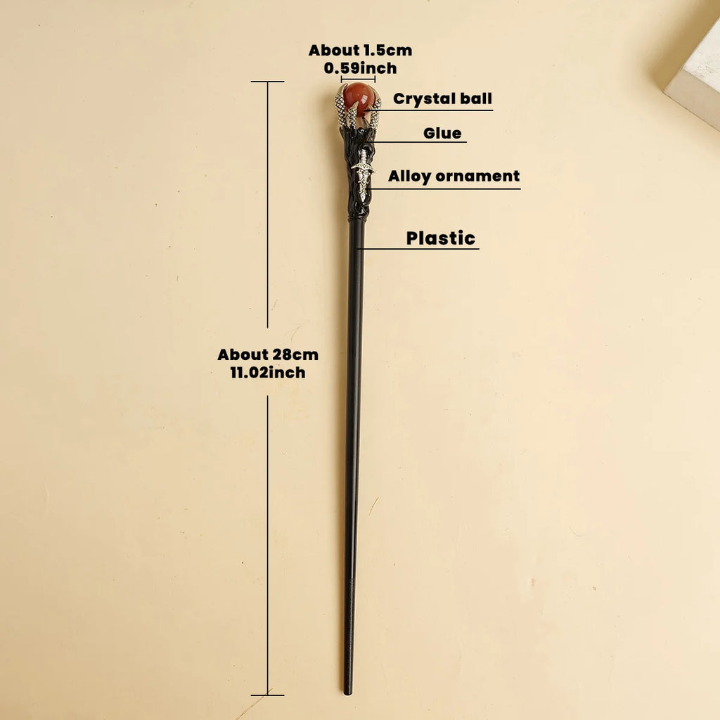 Présentation du Sceptre Magique de Guérison Spirituelle avec des pierres naturelles, accentuant son rôle dans l'harmonisation énergétique et la guérison spirituelle. Baguette énergétique.