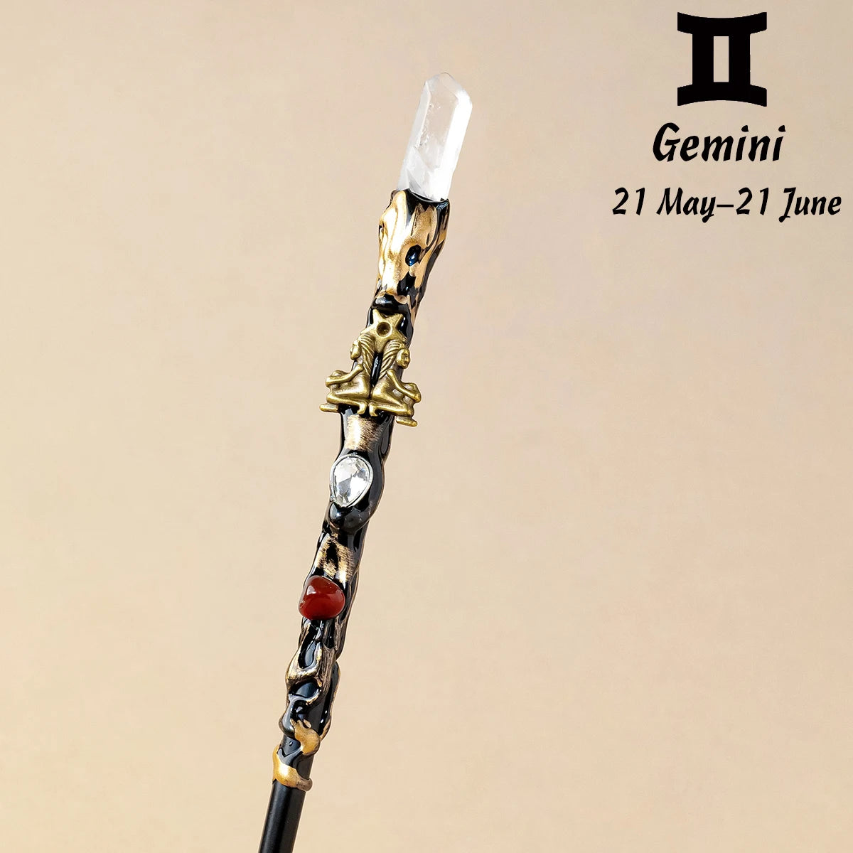 Bâton magique en cristal clair du zodiaque pour les Gémeaux, des dates du 21 mai au 21 juin, proposé par Aemilia Mystica, 1PC Natural Zodiac Clear Quartz Crystal Point Magic Wand.
