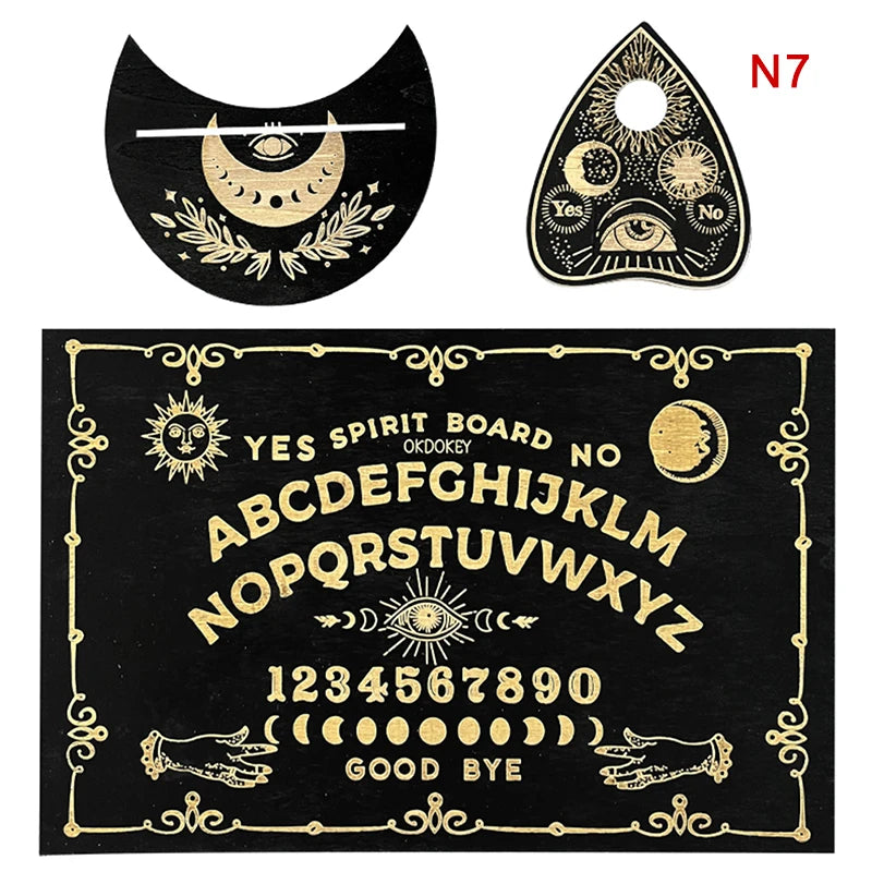 Planche Ouija en Bois de 30 cm avec Motifs Mystiques, avec un design artistique alliant ésotérisme et mystique. Parfaite pour les rituels spirituels et la pratique de la divination dans un cadre wicca.