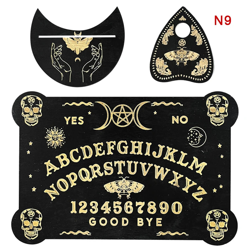 Planche Ouija en Bois de 30 cm avec Motifs Mystiques, illustrant la beauté de l'ésotérisme. Parfaite pour les rituels spirituels, un outil essentiel pour ceux qui cherchent à explorer la métaphysique.