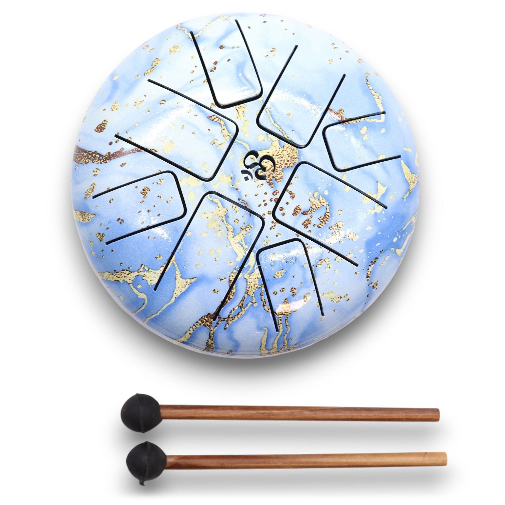 Steel Tongue Happy Drum Bleu Ciel Om – 18 cm, un magnifique tambour en acier avec un design bleu ciel et le symbole Om, idéal pour la méditation, la relaxation et la sonothérapie. Ce happy drum est un instrument intuitif parfait pour ceux qui cherchent à enrichir leur pratique spirituelle. C'est un tambour langue d’acier qui apporte calme et sérénité, idéal pour enrichir votre espace zen.