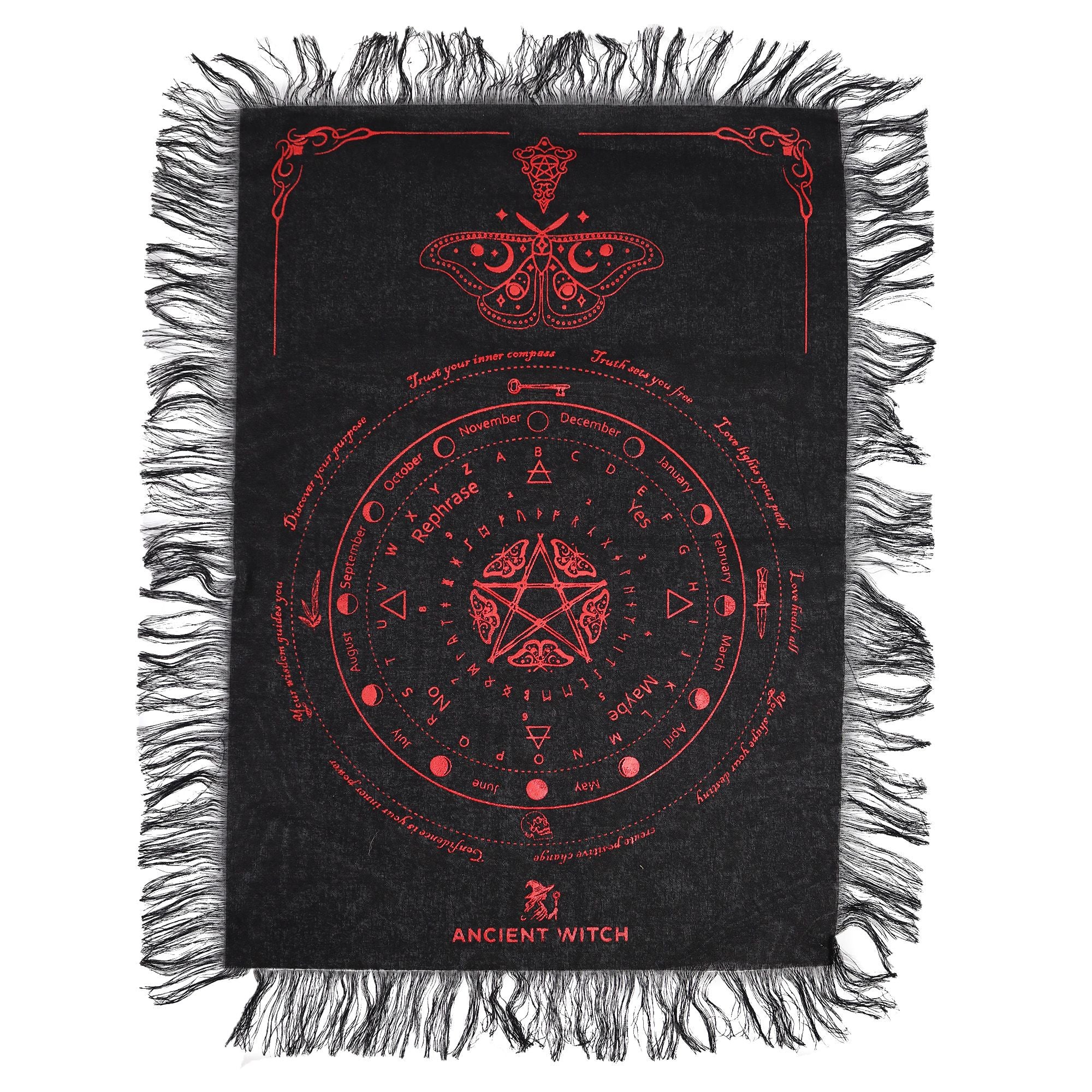 Créez une atmosphère intense et envoûtante avec ce tapis de divination pour pendule Papillon mystique en noir et rouge sang. Idéal pour le pendule, le tarot, les cristaux ou l’autel, il apporte profondeur, caractère et symbolique à vos pratiques spirituelles.