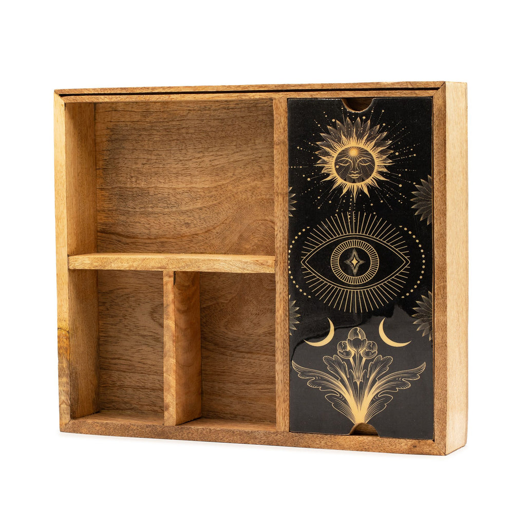 Boîte de tarot à quatre compartiments avec porte-cartes