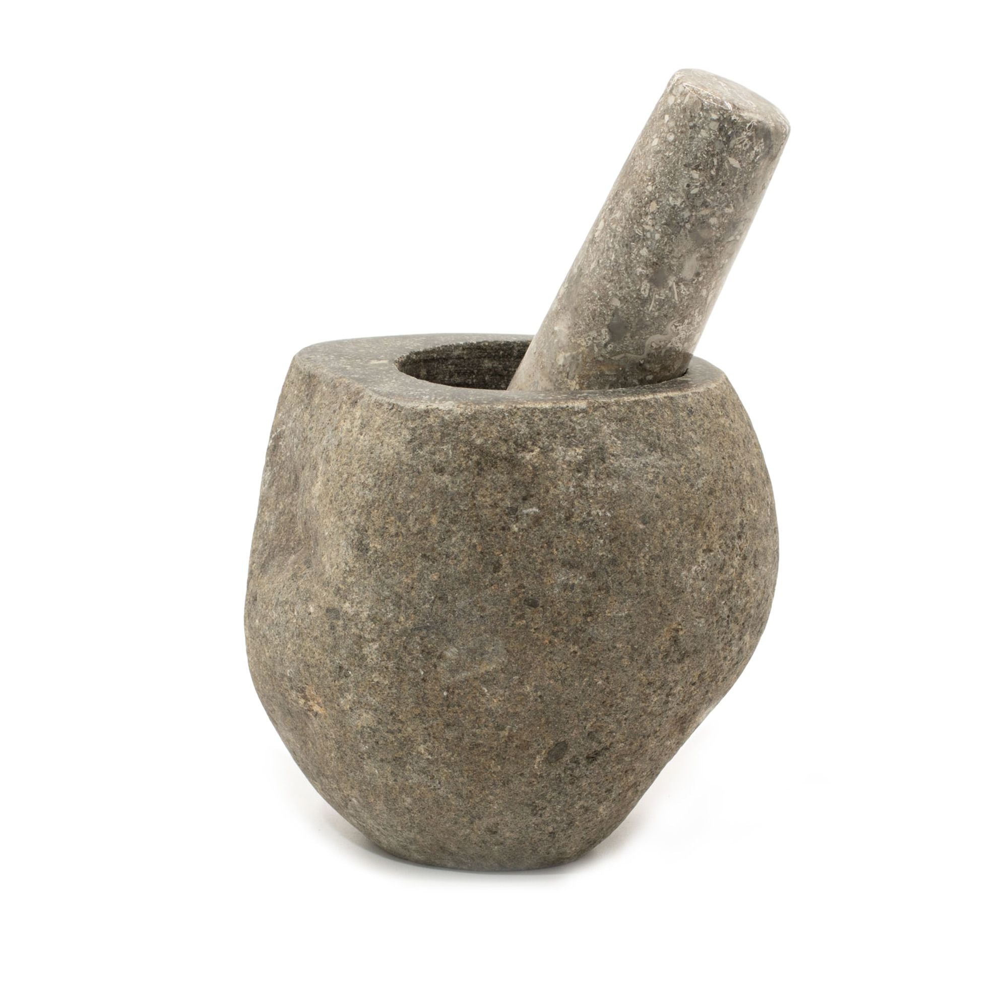 Mortier et pilon en pierre de rivière naturelle – 12 x 8 cm