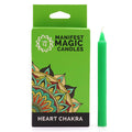 Bougies Manifest Magic vertes, lot de 12, idéales pour la méditation et le chakra du cœur.