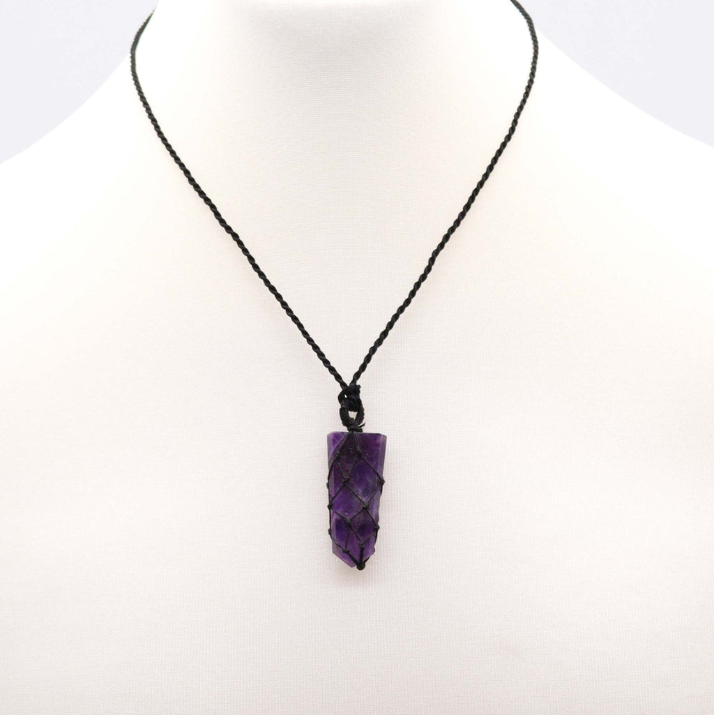 Pendentif plat améthyste lacé avec cordon ajustable