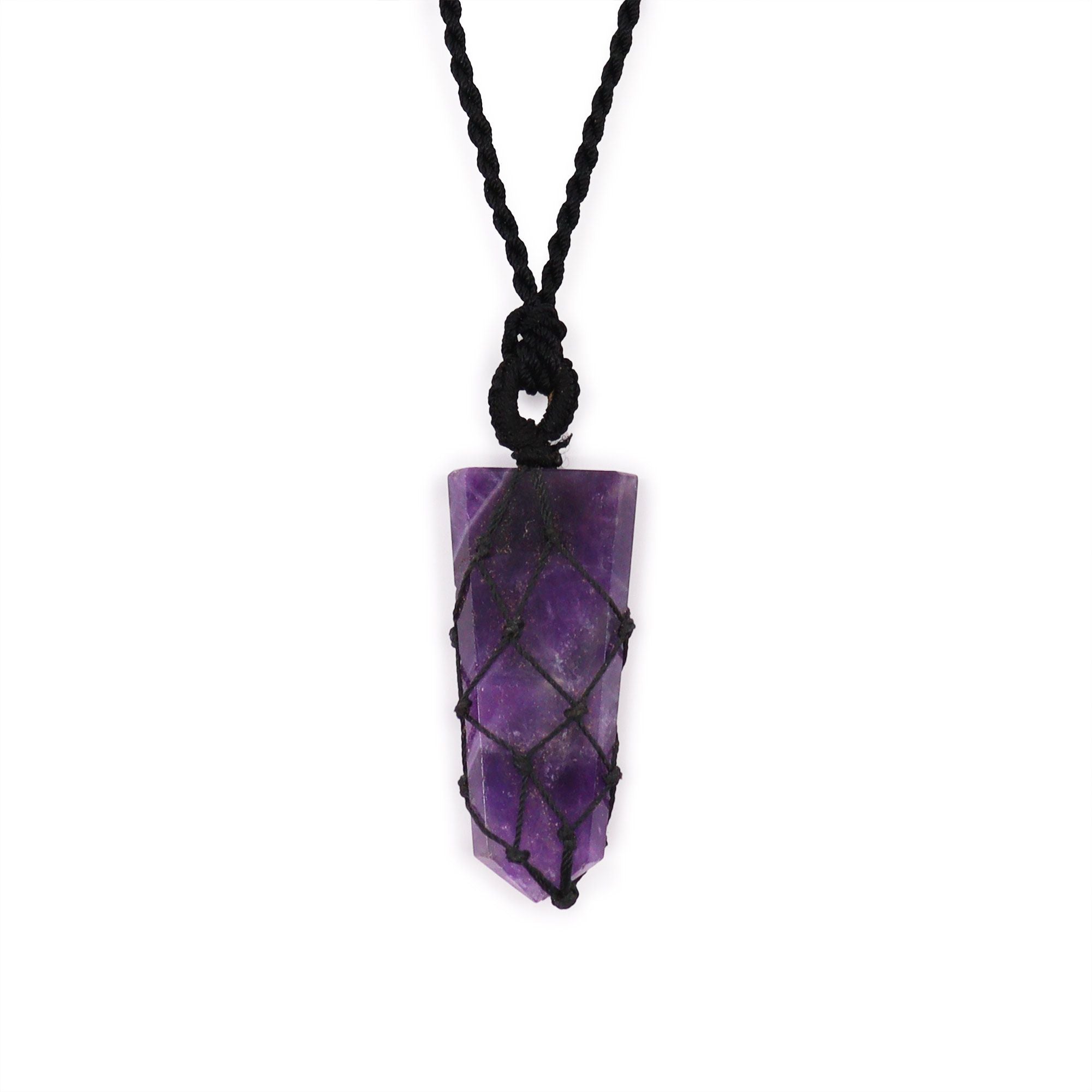 Pendentif plat améthyste lacé avec cordon ajustable