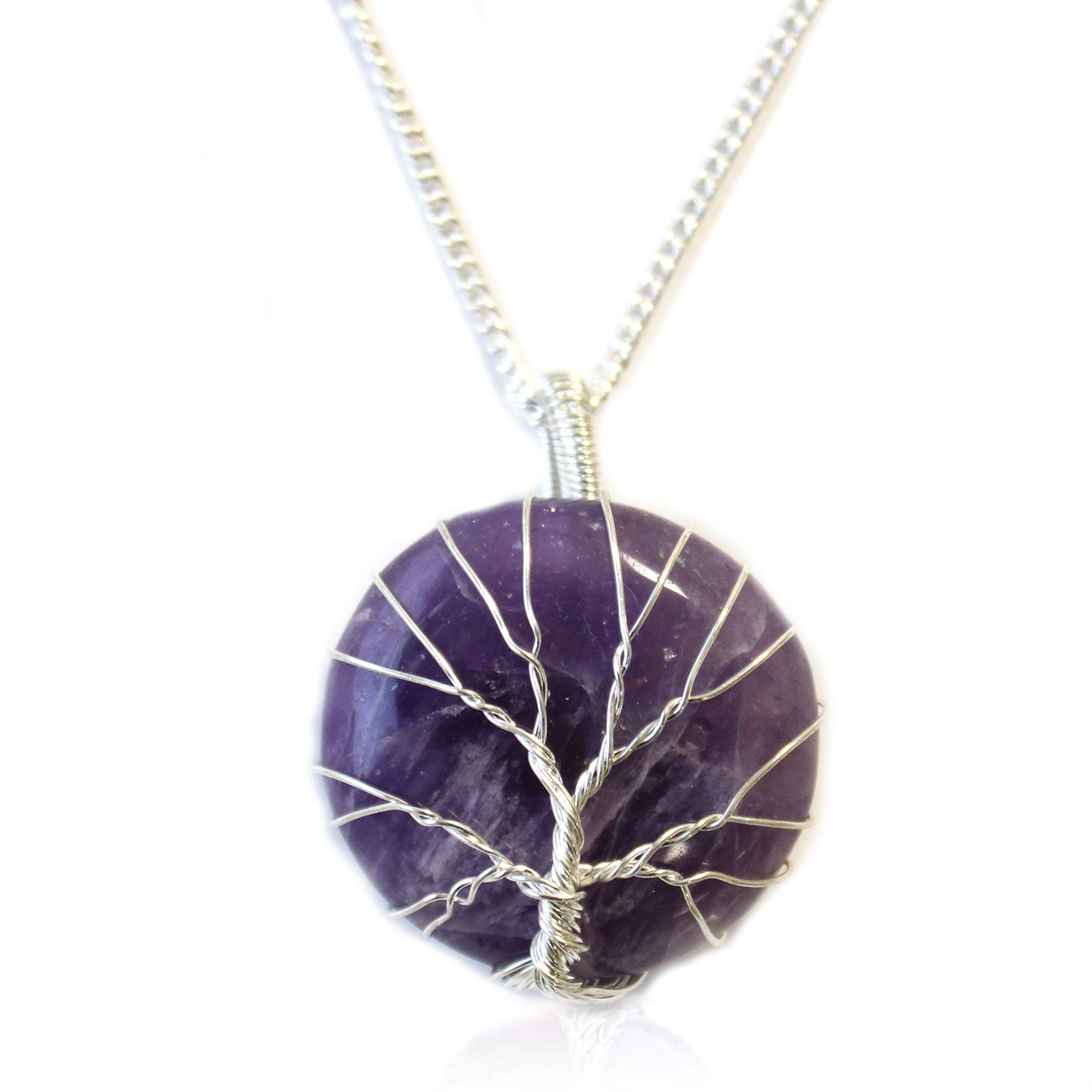 Collier arbre de vie améthyste finition argentée