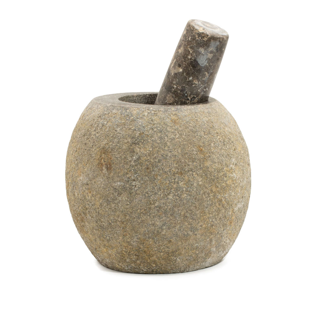 Grand mortier et pilon en pierre de rivière naturelle – 15 x 12 cm