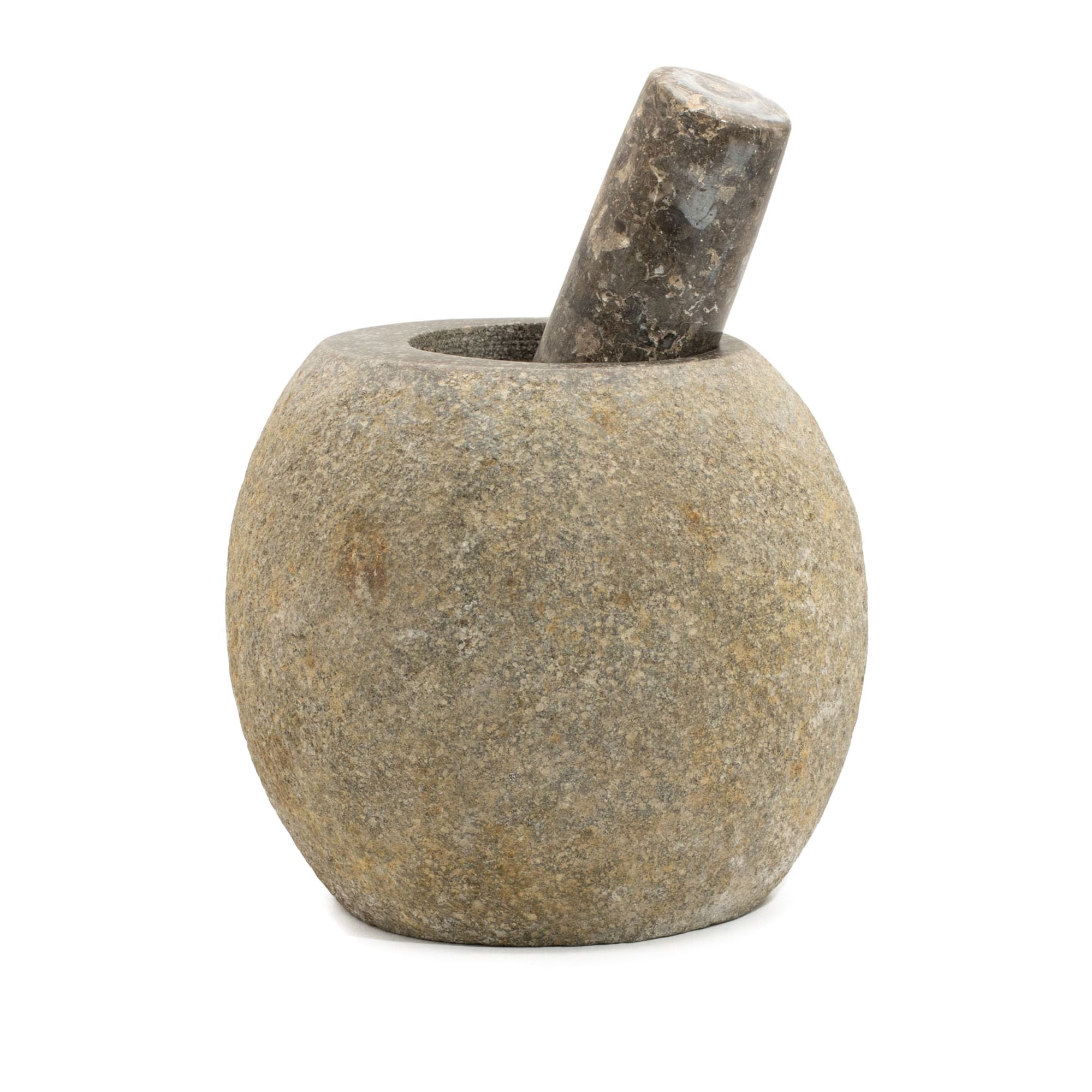 Grand mortier et pilon en pierre de rivière naturelle – 15 x 12 cm