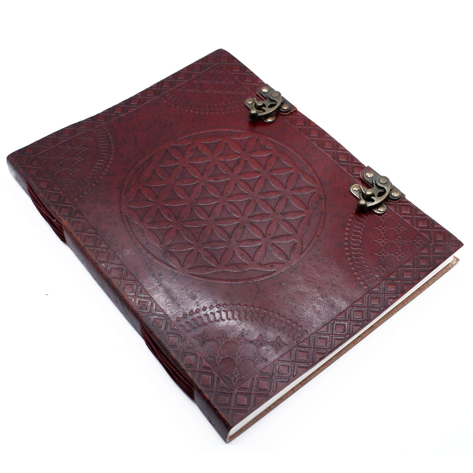 Grand Journal/Grimoire en cuir Fleur de Vie 200 pages – 33 x 25 cm