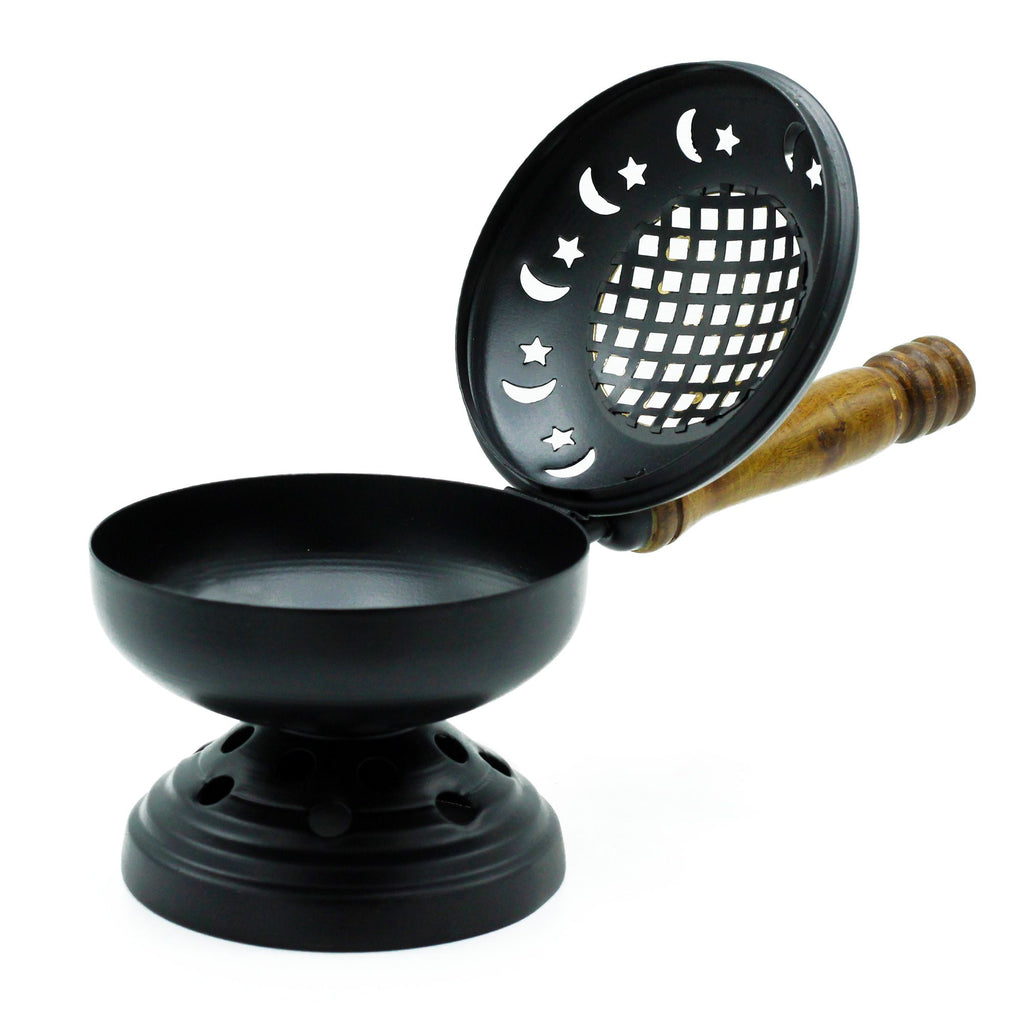 Grand brûle-encens en fer sur pied avec détail doré | Accessoire rituel