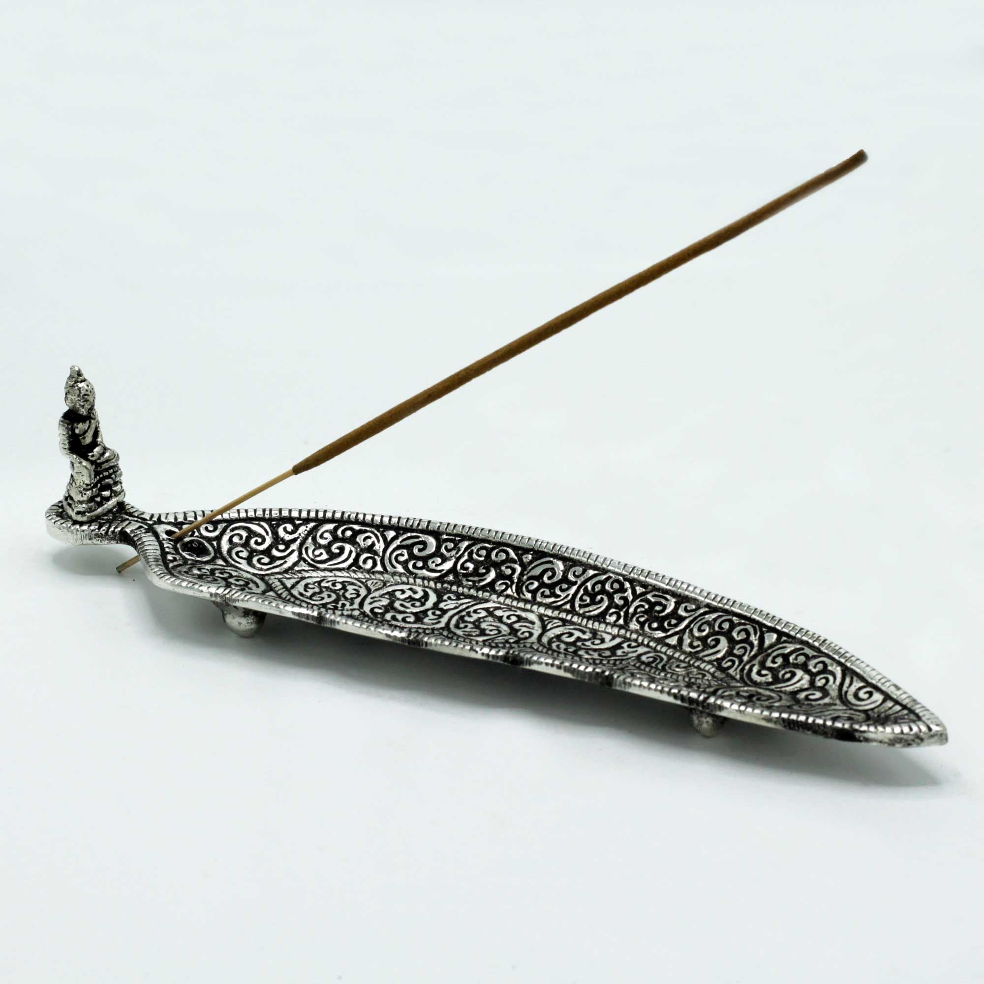 Porte-encens Bouddha en aluminium poli 23 cm