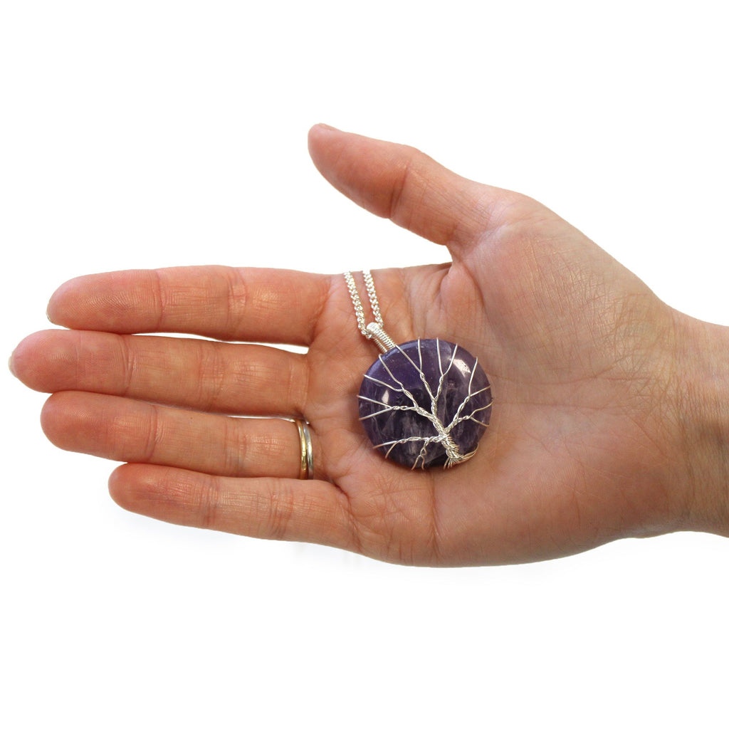 Collier arbre de vie améthyste finition argentée