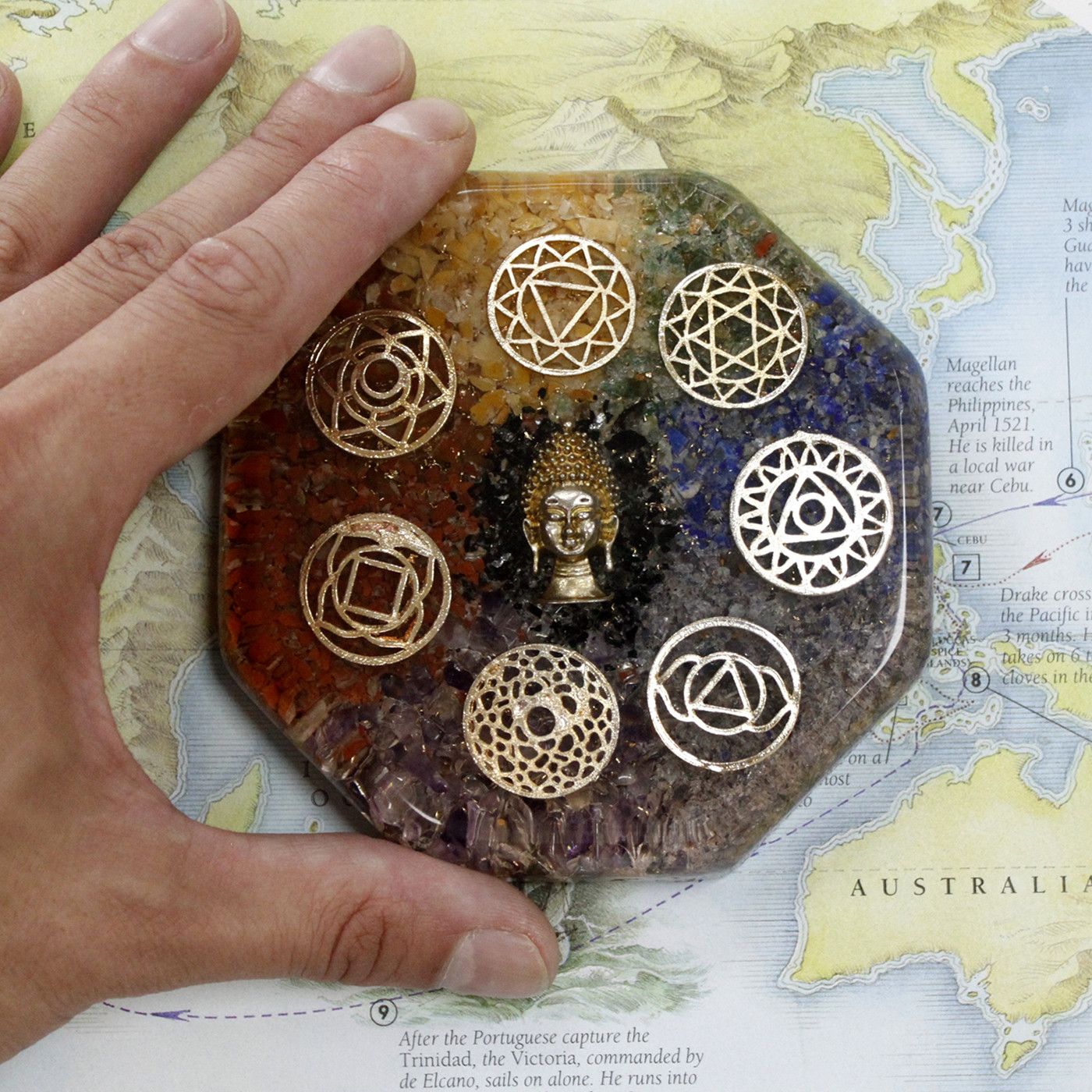 Orgonite bureau Chakra Bouddha grand modèle pierres naturelles