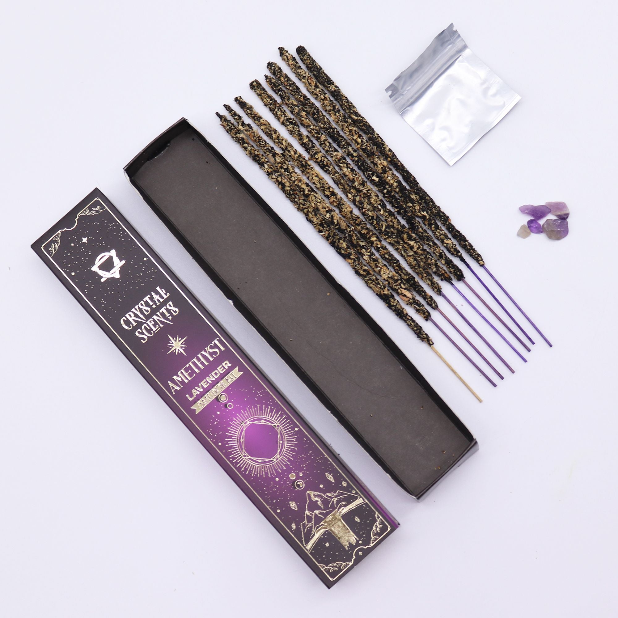 Encens Smudge Lavande avec Améthyste – 10 bâtons 20 cm