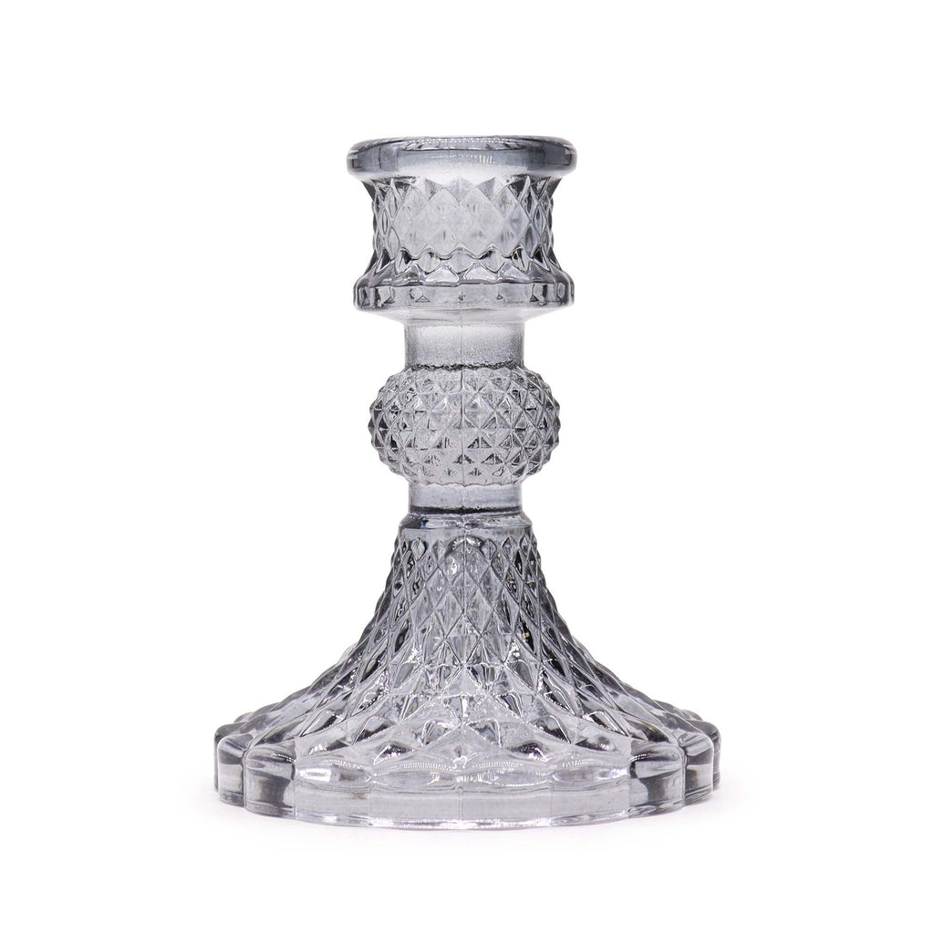 Lot de 2 bougeoirs vintage en verre pressé gris nuit