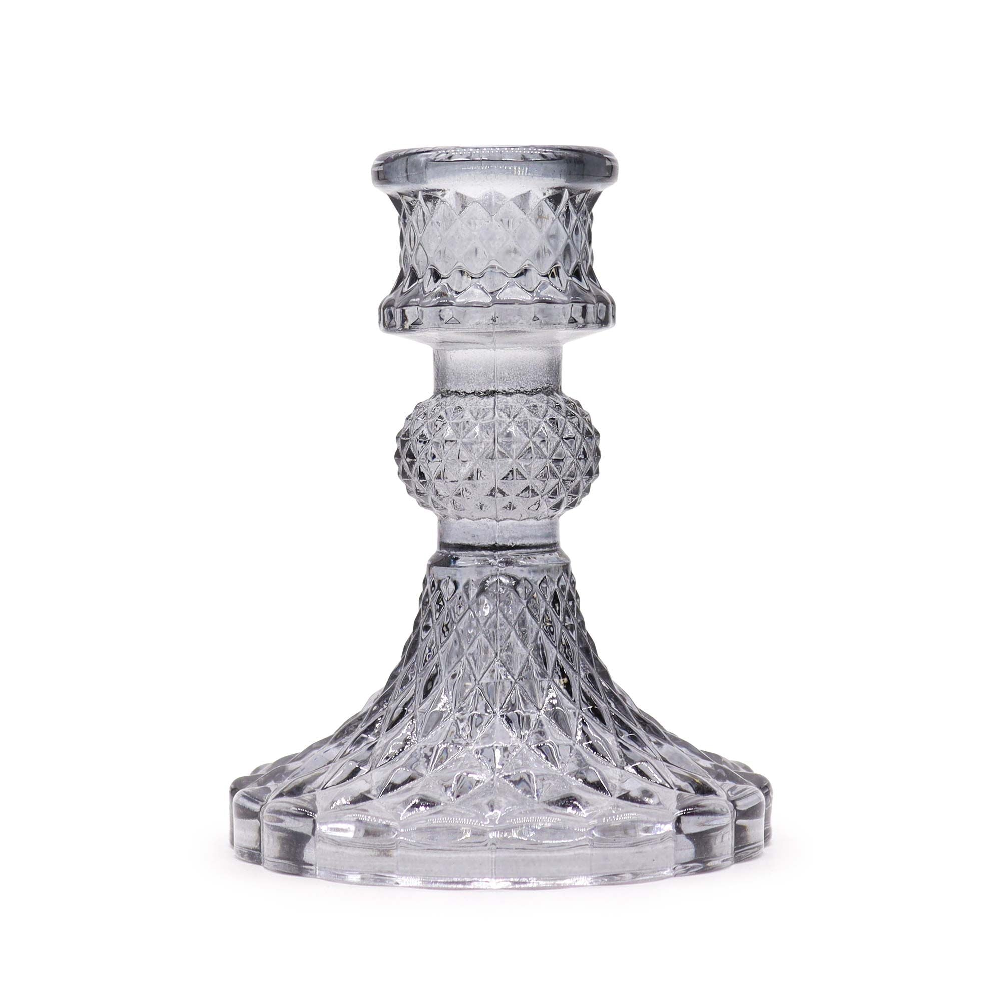 Lot de 2 bougeoirs vintage en verre pressé gris nuit
