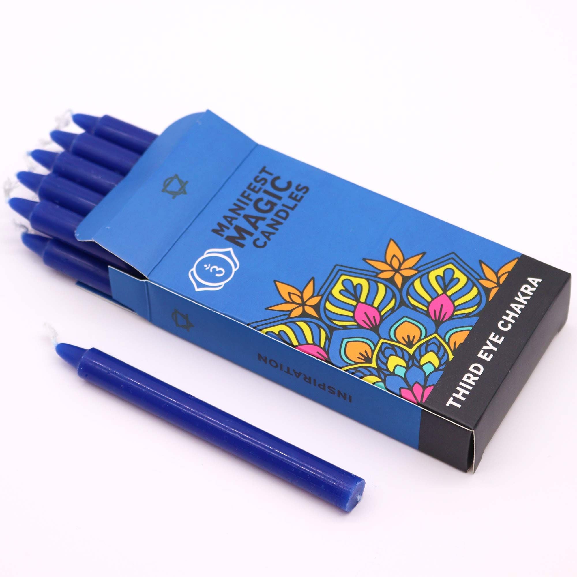 Bougies Manifest Magic bleu foncé, 12 pièces pour créer une ambiance sereine et spirituelle.