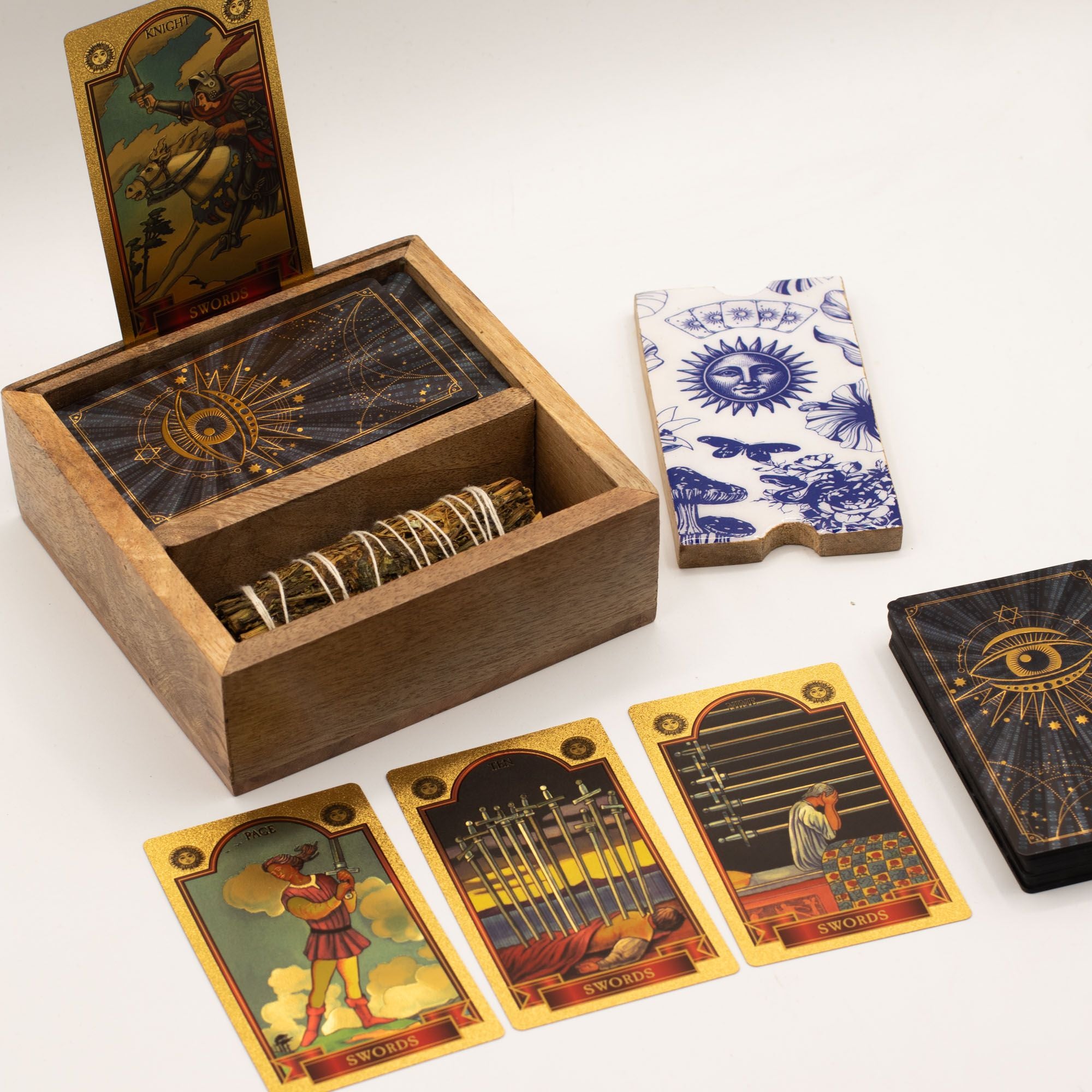 Boîte de tarot à deux compartiments avec porte-cartes