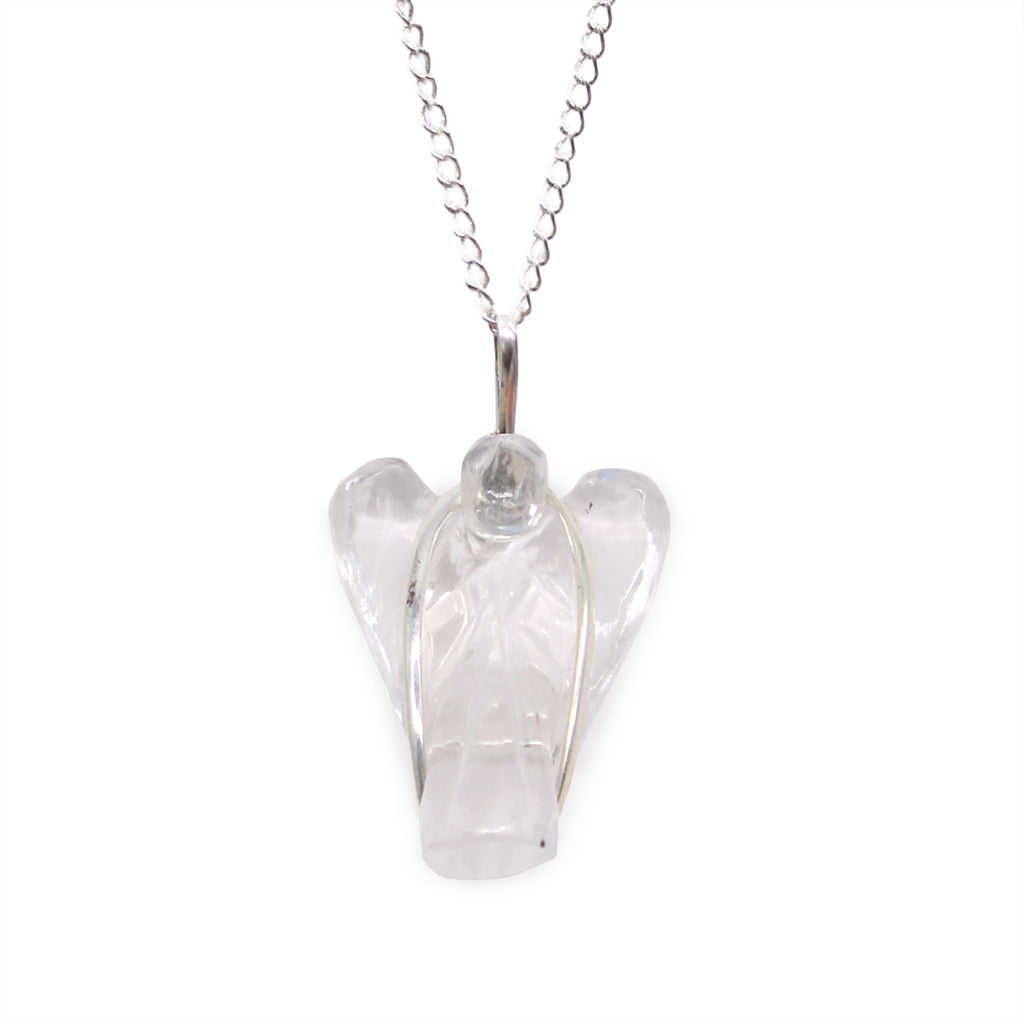 Pendentif ange gardien cristal de roche finition argentée