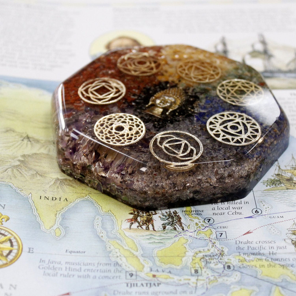 Orgonite bureau Chakra Bouddha grand modèle pierres naturelles