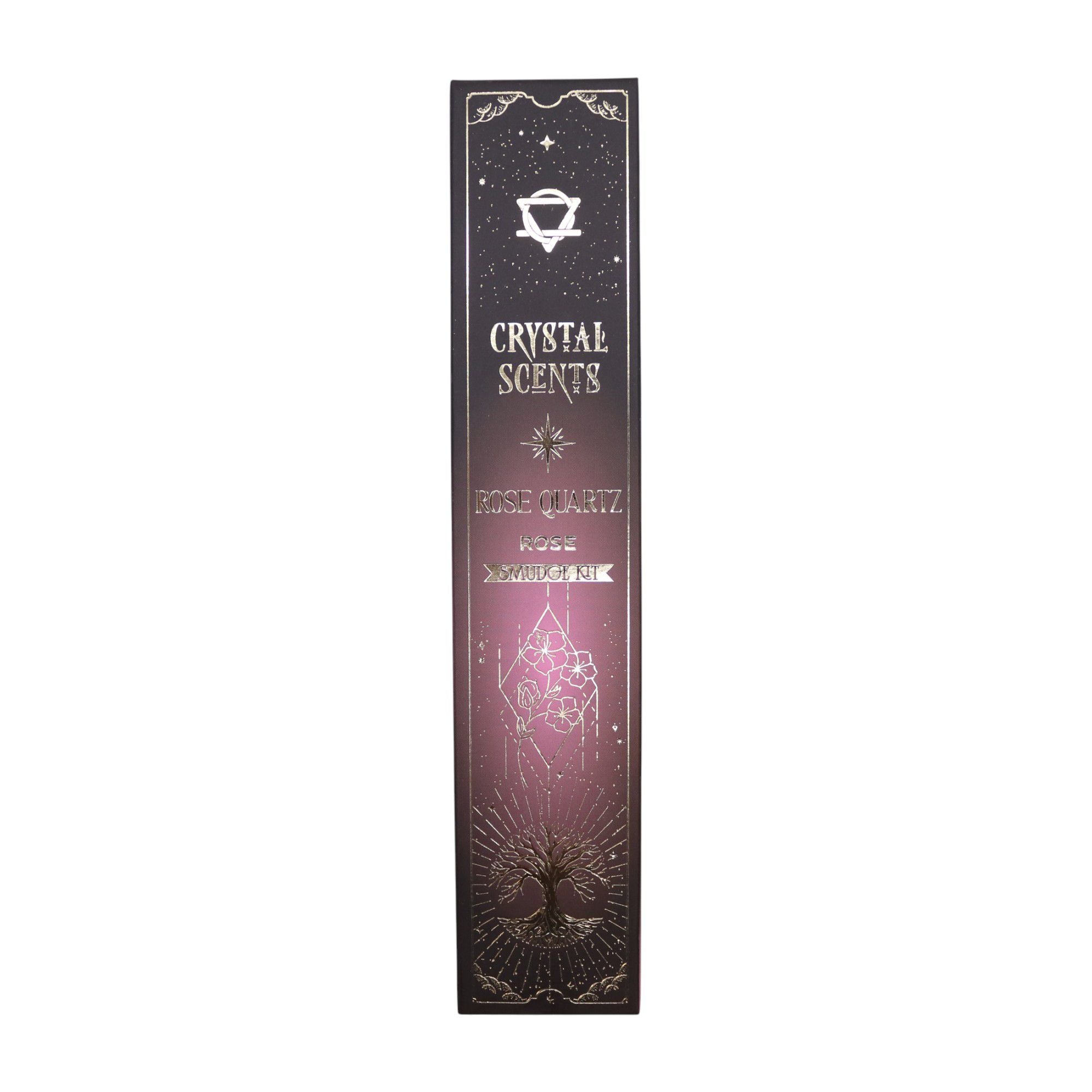 Encens Smudge Rose avec Quartz Rose – 10 bâtons 20 cm