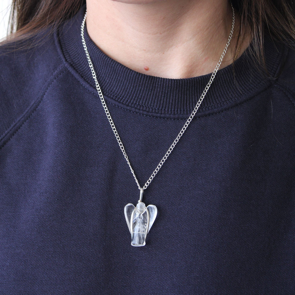 Pendentif ange gardien quartz rose finition argentée