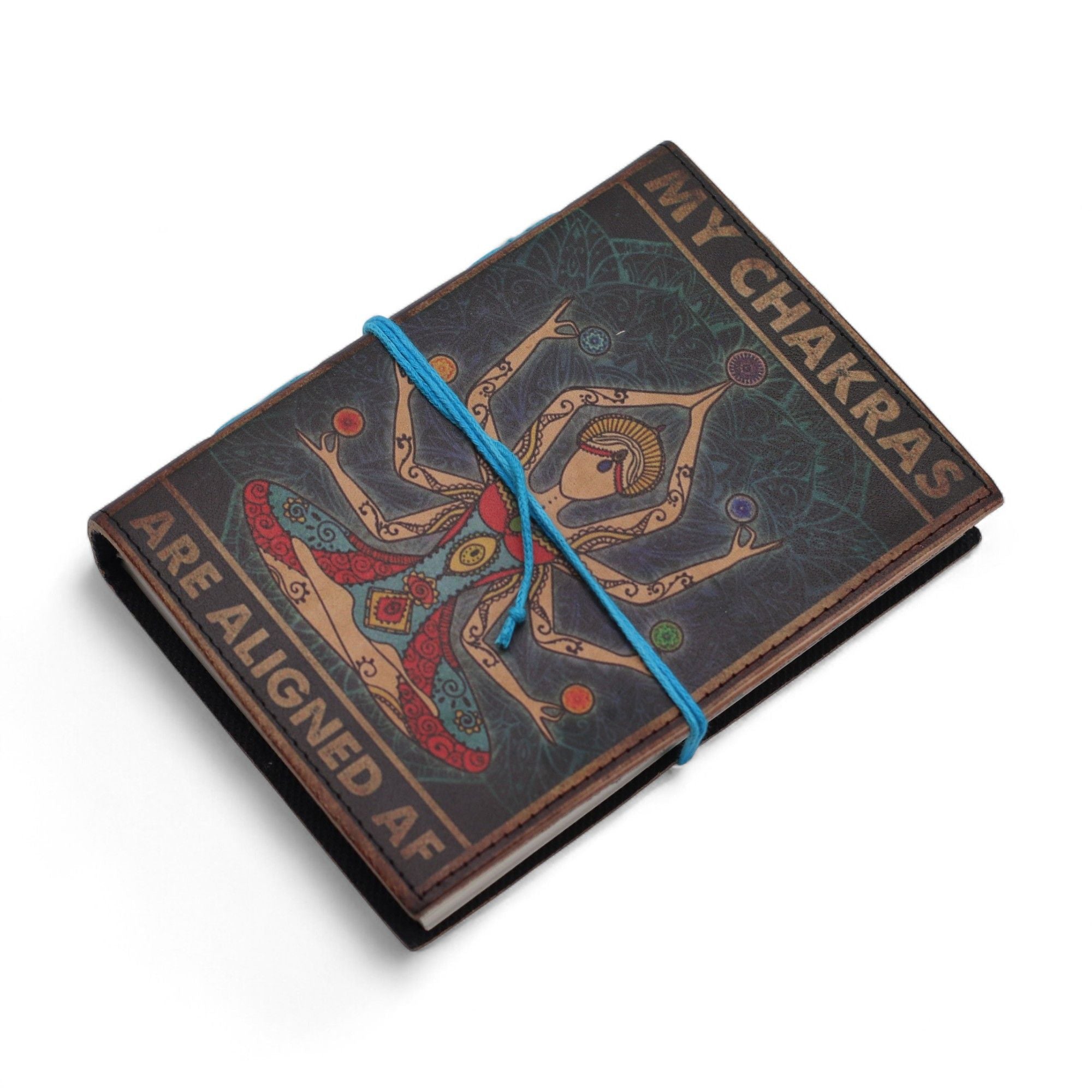 Journal/Grimoire en cuir imprimé Chakras – 200 pages 17,5 x 13 cm