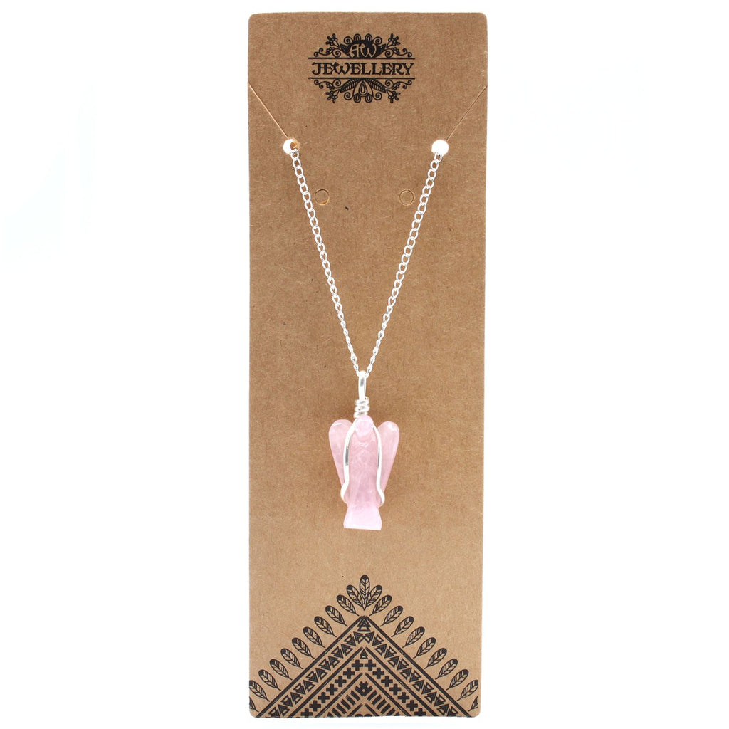 Pendentif ange gardien quartz rose finition argentée