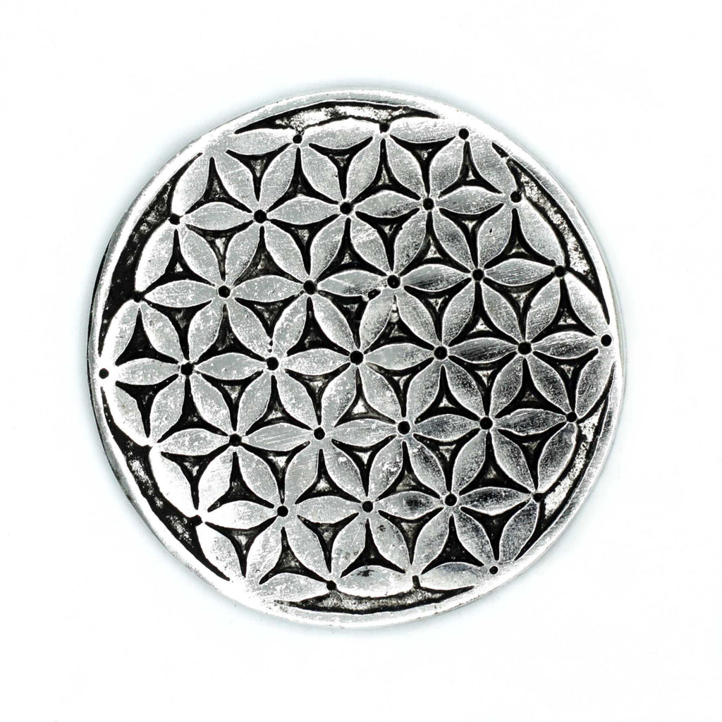 Porte-encens Fleur de Vie en aluminium poli 11 cm | Accessoire spirituel