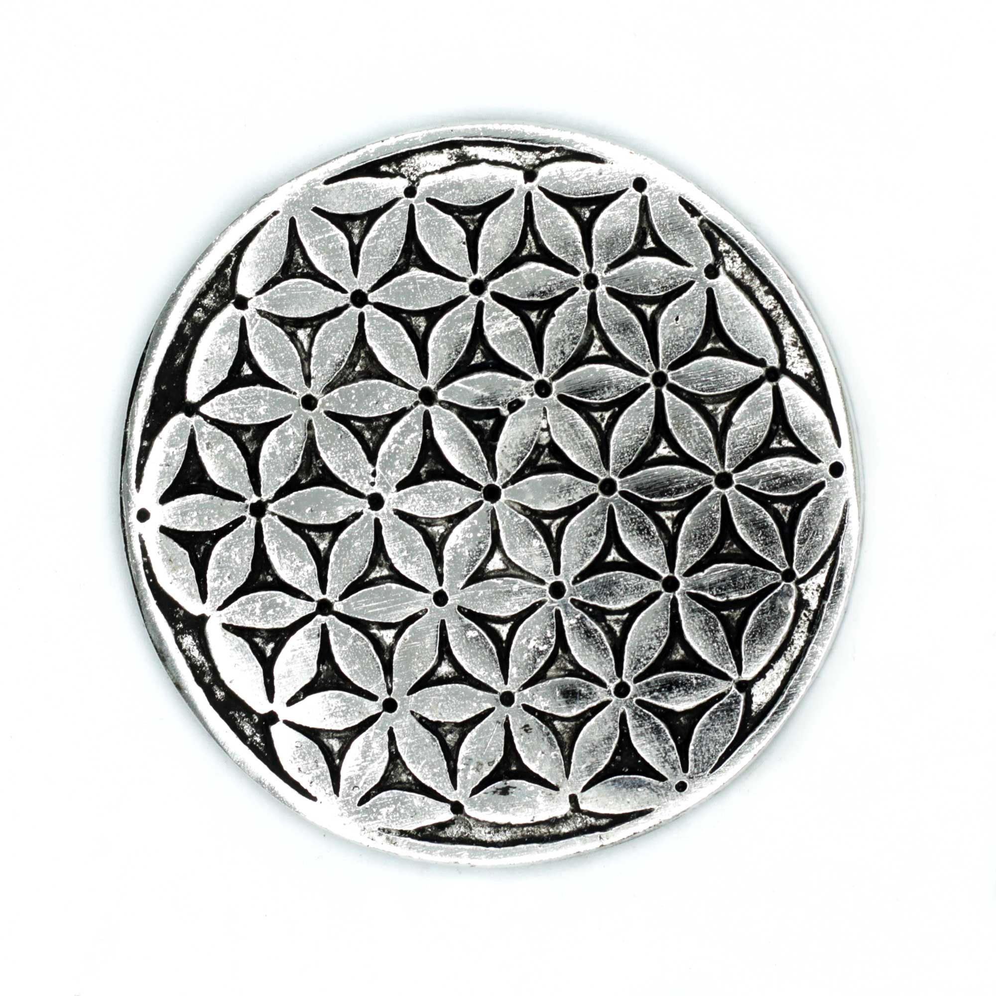 Porte-encens Fleur de Vie en aluminium poli 11 cm | Accessoire spirituel