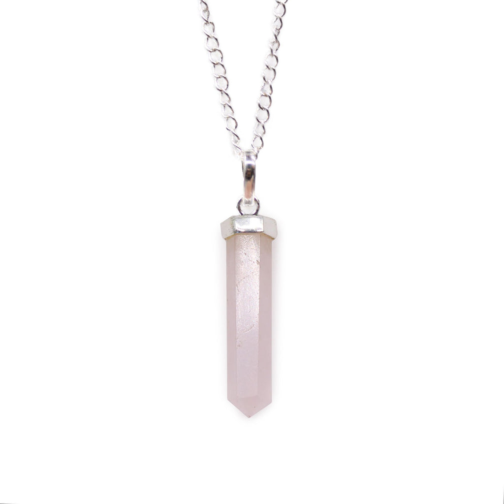 Pendentif pointe classique quartz rose finition argentée