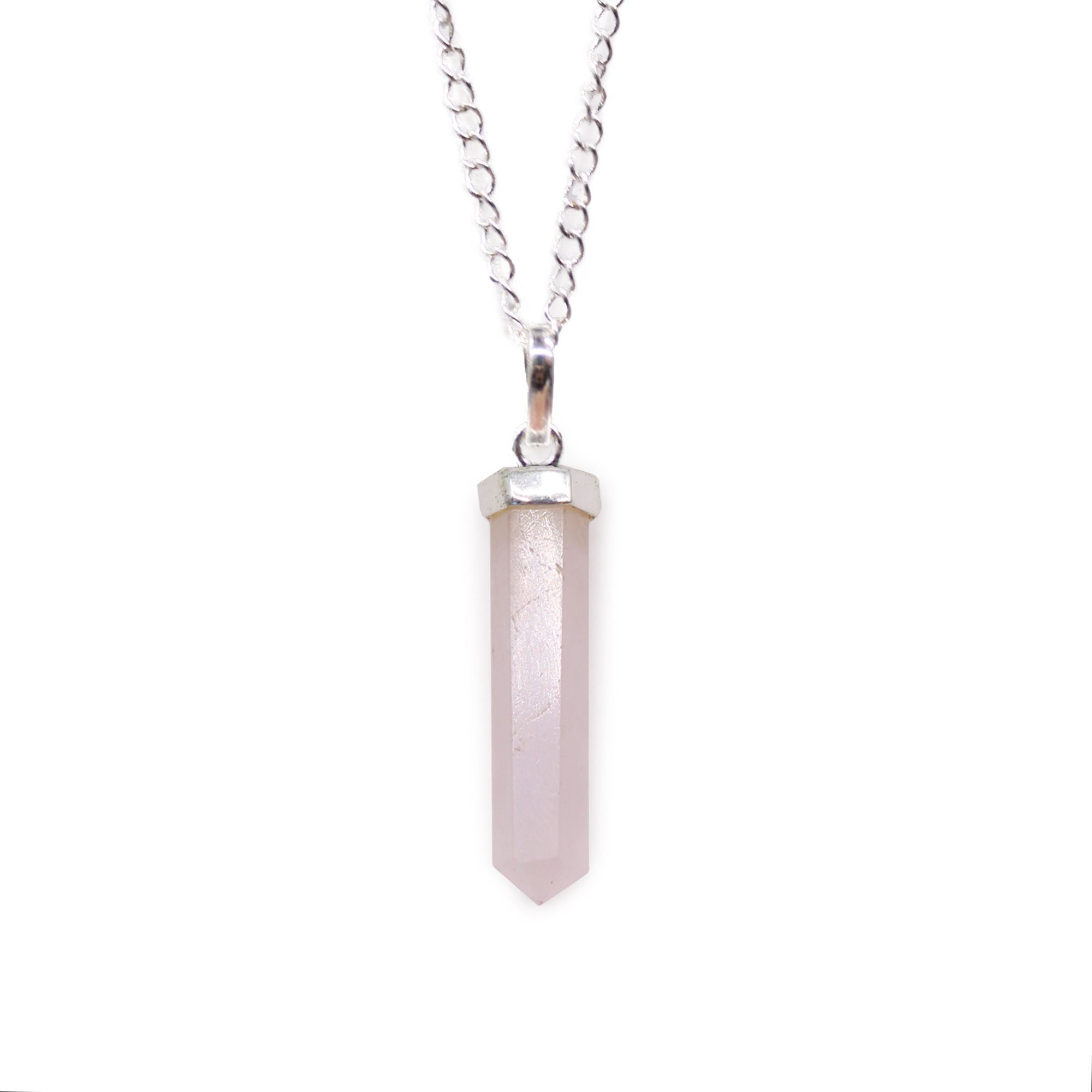 Pendentif pointe classique quartz rose finition argentée
