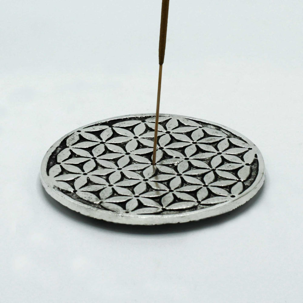 Porte-encens Fleur de Vie en aluminium poli 11 cm | Accessoire spirituel