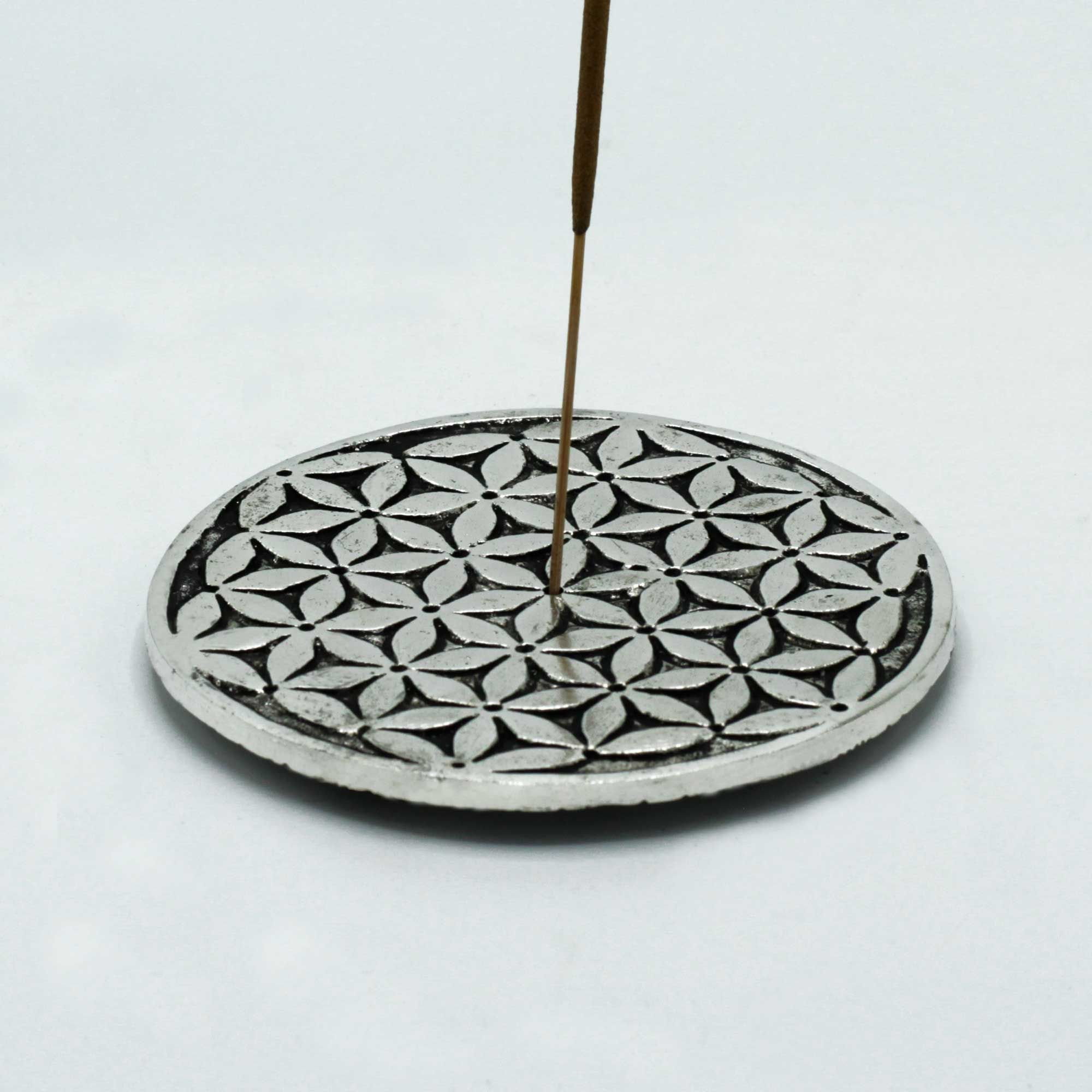 Porte-encens Fleur de Vie en aluminium poli 11 cm | Accessoire spirituel