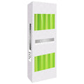 Taper Candle - Green, lot de 10 bougies vertes emballées, idéales pour apporter une ambiance chaleureuse à votre décoration de table. Ces bougies taper en cire de paraffine mesurent 24,5 cm, sont non parfumées et parfaites pour les occasions spéciales. Un choix élégant avec des bougies décoratives de Aemilia Mystica.