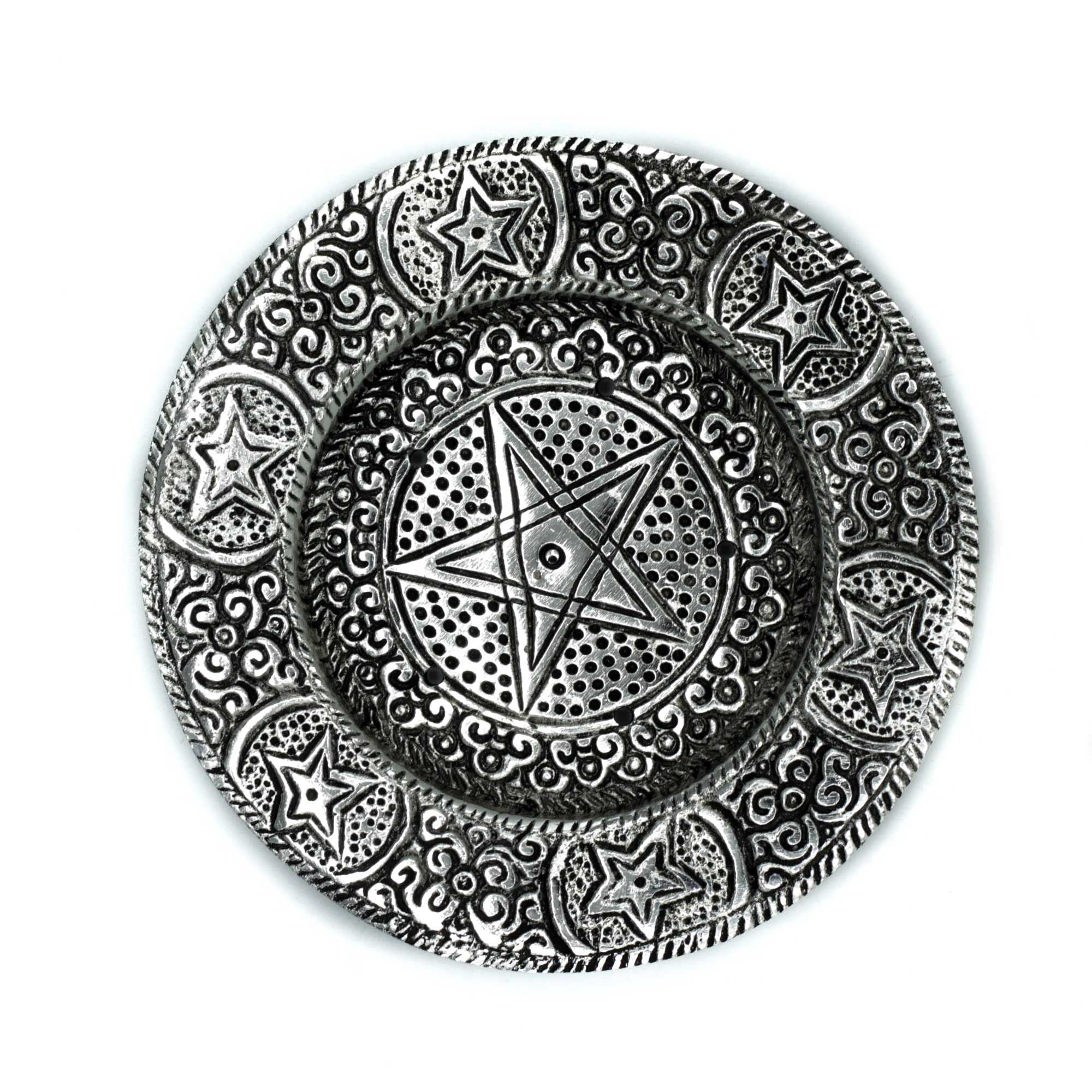 Porte-encens pentagonal en aluminium poli 11,5 cm | Accessoire spirituel